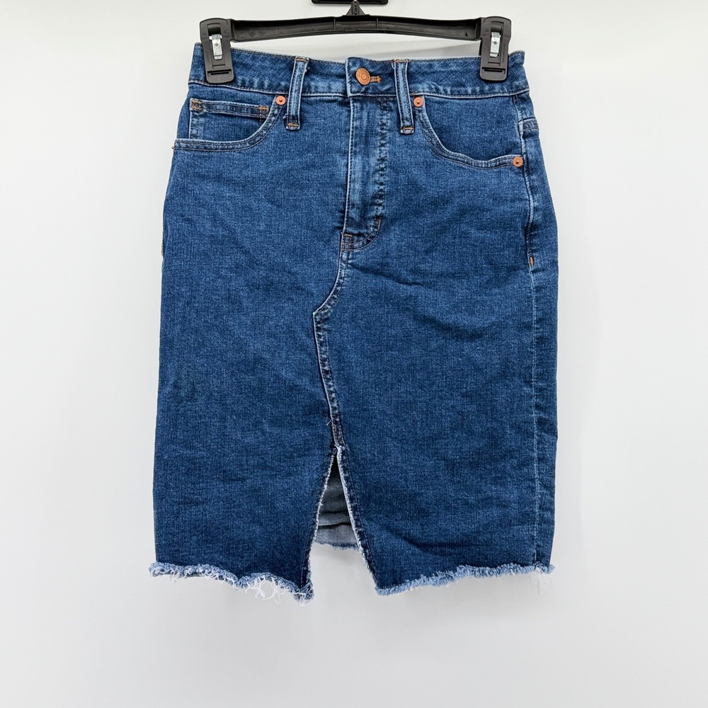 Madewell Denim Skirt Size 25 Blue High Rise Raw Hem Distressed Mini Skirt